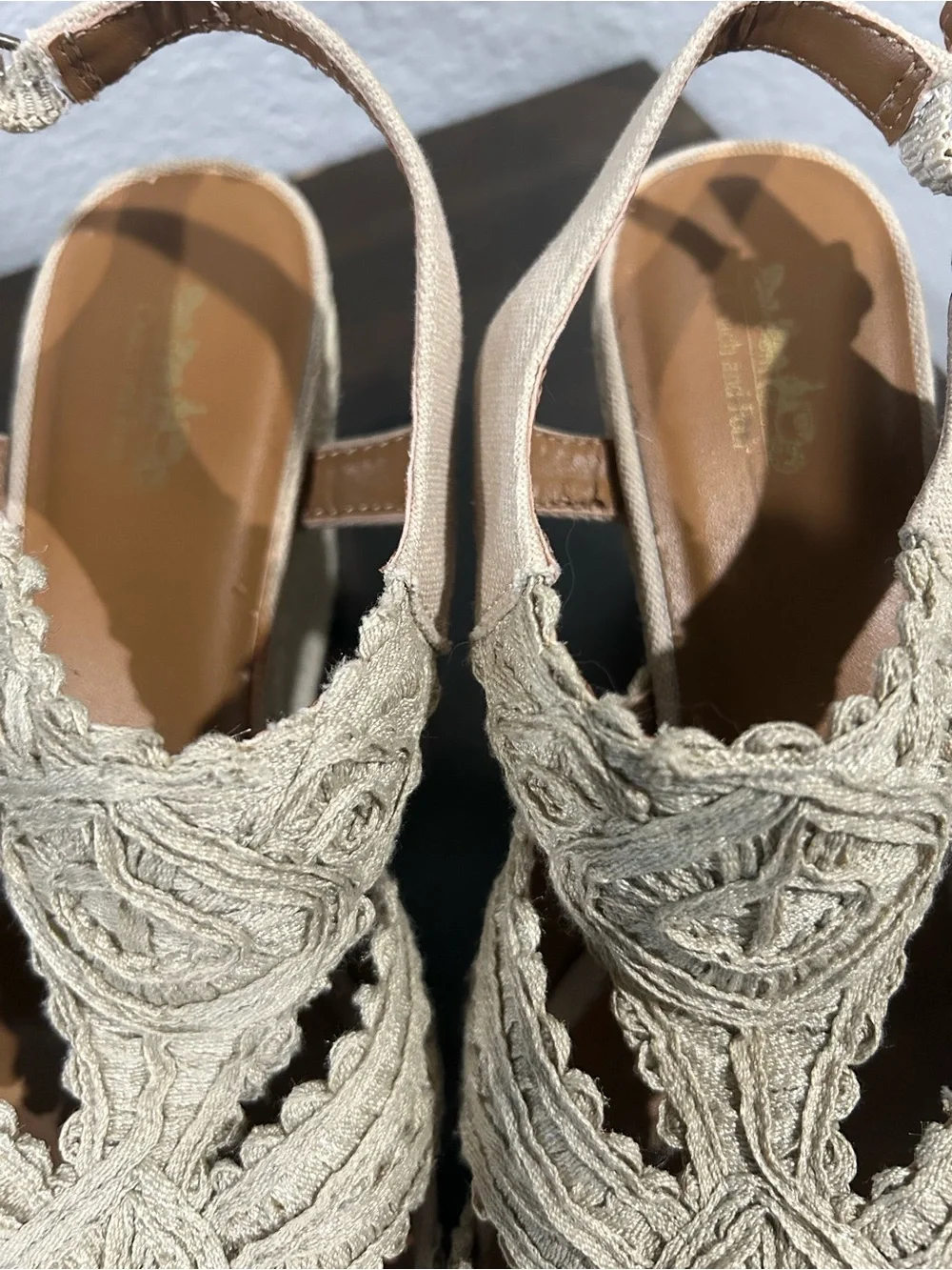 Coach Cream Crochet Espadrille Wedge Sandals with Ankle Strap